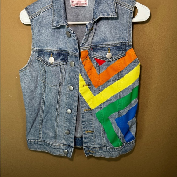Colorful Denim Vest with Chevron Design - Picture 1 of 4